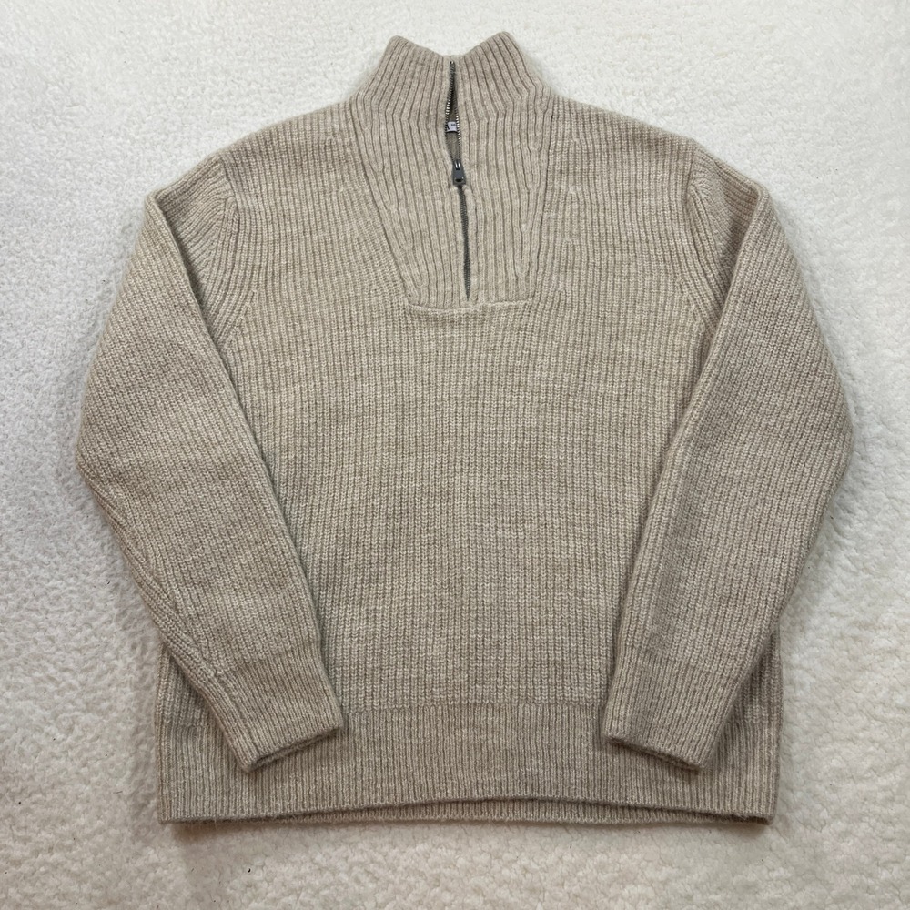 ZARA Sweater Mens Medium Tan Quarter Zip Alpaca Wool Blend Ribbed Knit